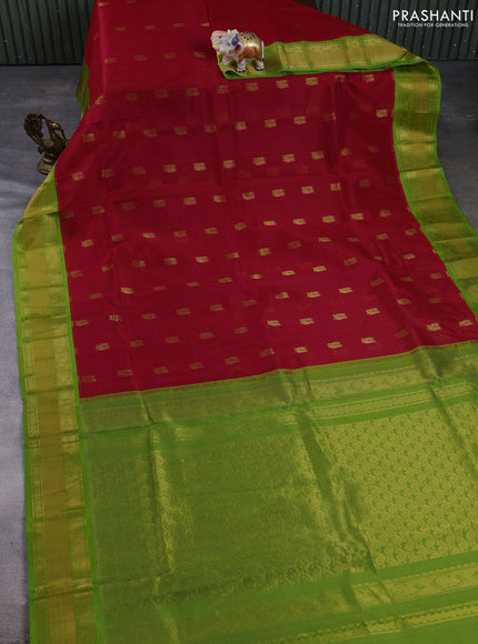 Kuppadam silk cotton saree red and light green with annam zari woven buttas and zari woven border