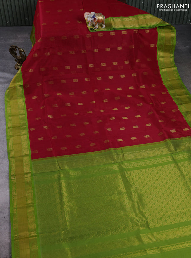 Kuppadam silk cotton saree red and light green with annam zari woven buttas and zari woven border