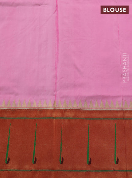 Pure paithani silk saree light pink and red with allover zari woven buttas and zari woven muniya butta border