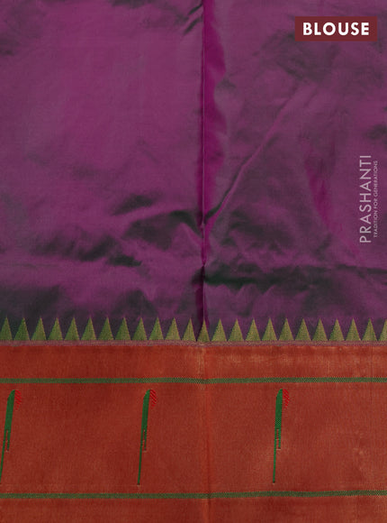 Pure paithani silk saree dual shade of purple and red with allover zari woven buttas and zari woven muniya butta border
