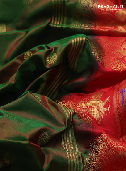 Pure paithani silk saree light green and red with allover zari woven buttas and paithani weaving pallu