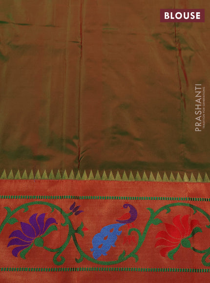Pure paithani silk saree light green and red with allover zari woven buttas and paithani weaving pallu