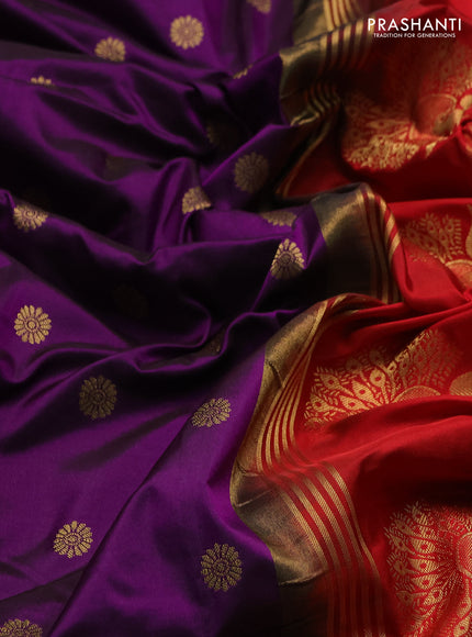 Pure paithani silk saree deep purple and red with allover zari woven buttas and paithani weaving pallu