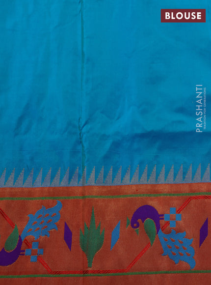 Pure paithani silk saree cs blue and red with allover zari woven buttas and paithani weaving pallu