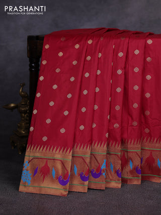 Pure paithani silk saree red with allover zari woven buttas and paithani weaving pallu
