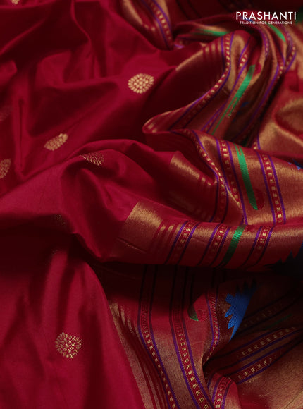Pure paithani silk saree red with allover zari woven buttas and paithani weaving pallu