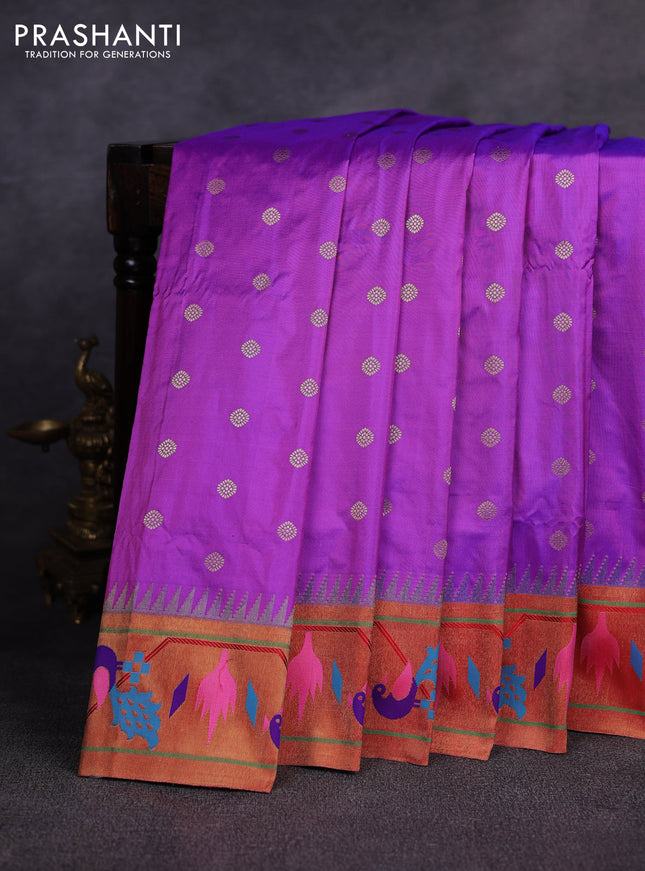 Pure paithani silk saree purple and red with allover zari woven buttas and paithani weaving pallu
