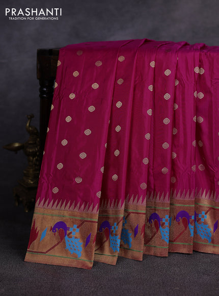 Pure paithani silk saree pink and red with allover zari woven buttas and paithani weaving pallu