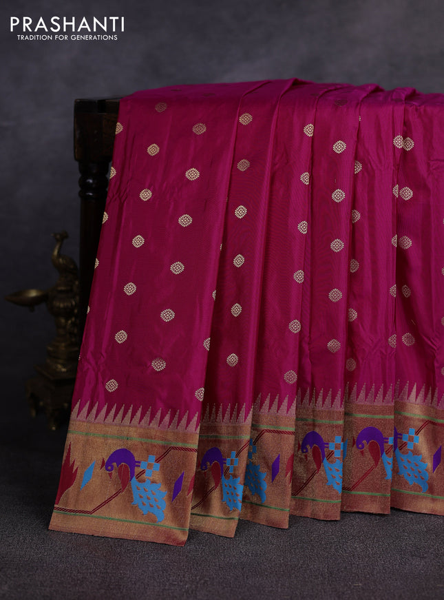Pure paithani silk saree pink and red with allover zari woven buttas and paithani weaving pallu