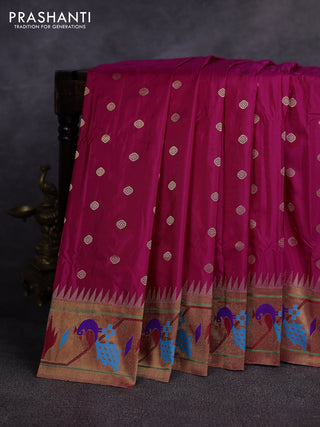 Pure paithani silk saree pink and red with allover zari woven buttas and paithani weaving pallu