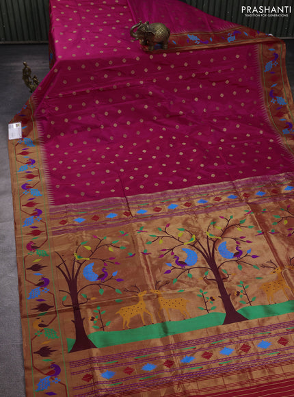 Pure paithani silk saree pink and red with allover zari woven buttas and paithani weaving pallu