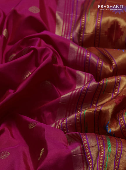Pure paithani silk saree pink and red with allover zari woven buttas and paithani weaving pallu