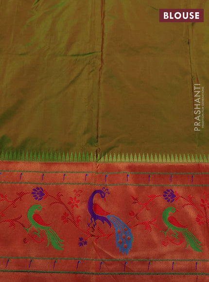 Pure paithani silk saree dual shade of green and red with allover zari woven buttas and paithani weaving pallu