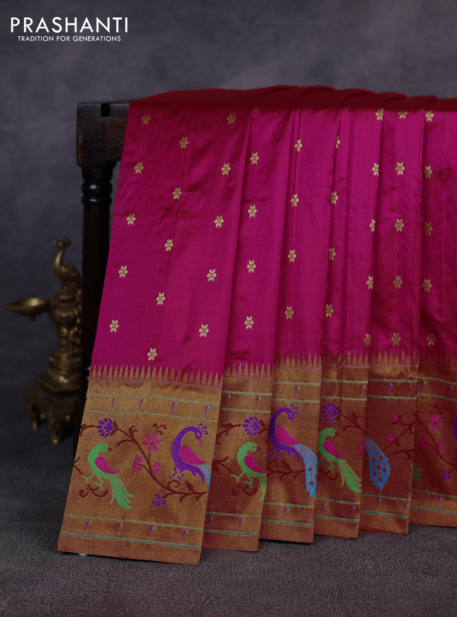 Pure paithani silk saree pink and red with allover zari woven buttas and paithani weaving pallu