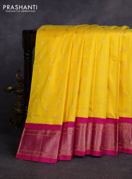 Pure paithani silk saree yellow and pink with allover zari woven buttas and paithani weaving pallu