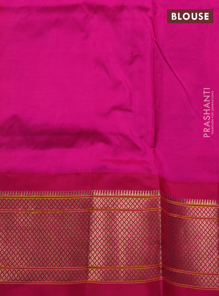 Pure paithani silk saree teal green and pink with allover zari woven buttas and paithani weaving pallu