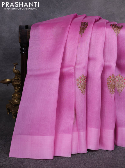Banarasi organza saree light pink with woven buttas and simple border