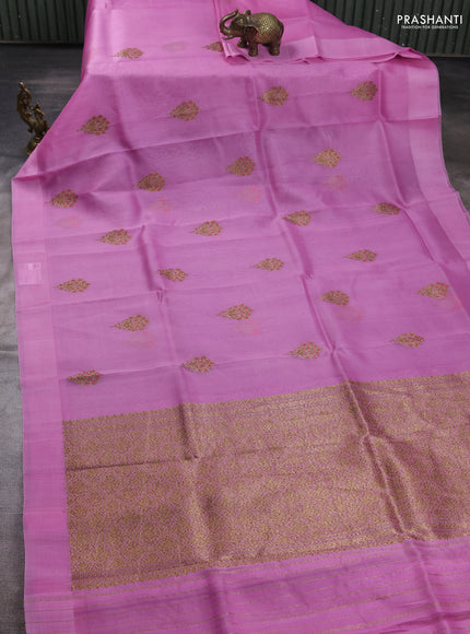 Banarasi organza saree light pink with woven buttas and simple border