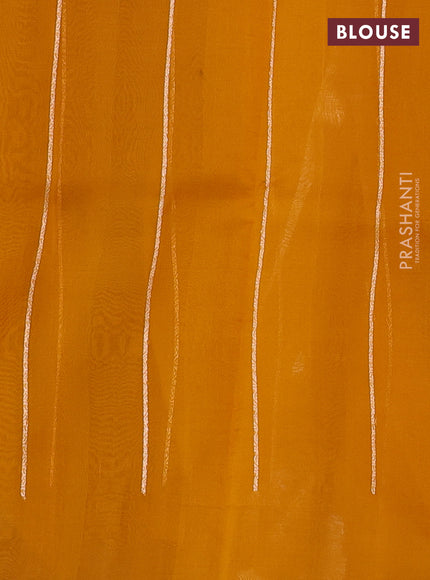 Banarasi organza saree mango yellow with silver & gold zari woven buttas in borderless style