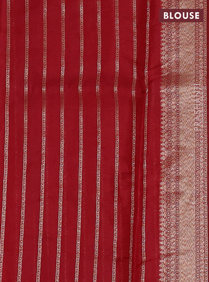 Banarasi organza saree sandal and red with allover stripes pattern and banarasi style border