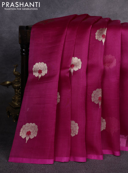 Banarasi organza saree pink with zari woven buttas and piping border