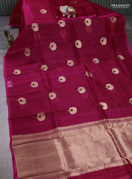 Banarasi organza saree pink with zari woven buttas and piping border