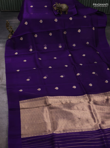Banarasi organza saree violet with silver & gold zari woven buttas and simple border