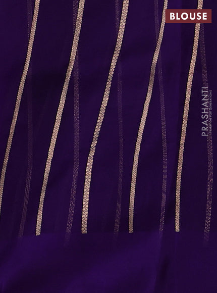 Banarasi organza saree violet with silver & gold zari woven buttas and simple border
