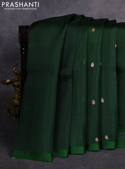 Banarasi organza saree dark green with zari woven buttas and satin border