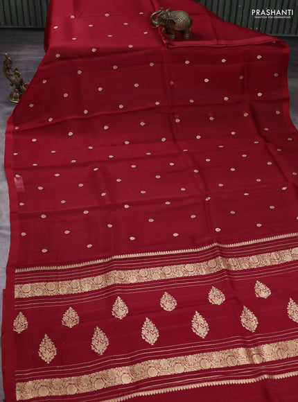 Banarasi organza saree red with zari woven buttas and satin border