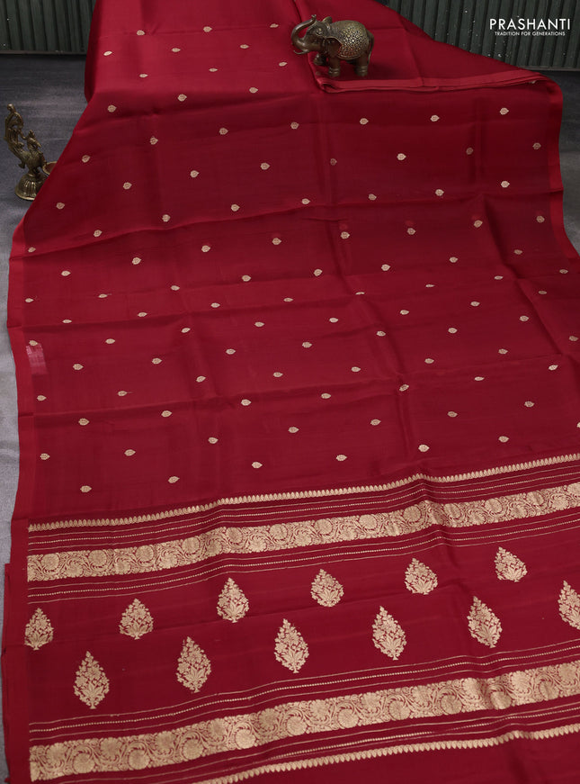 Banarasi organza saree red with zari woven buttas and satin border