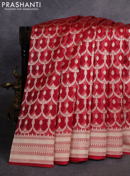 Banarasi organza saree red with allover banarasi zari weaves and zari woven border
