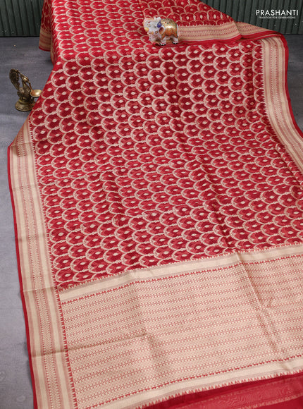 Banarasi organza saree red with allover banarasi zari weaves and zari woven border