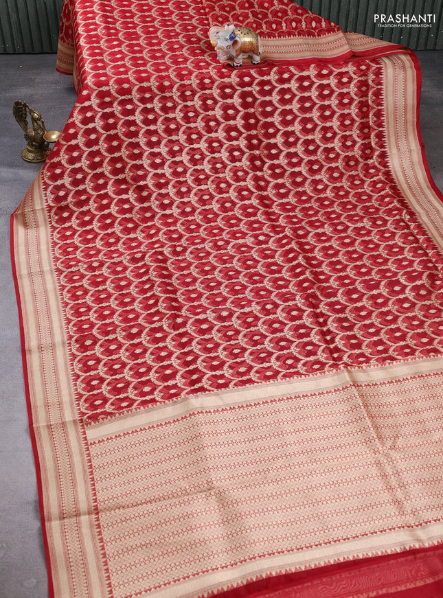 Banarasi organza saree red with allover banarasi zari weaves and zari woven border