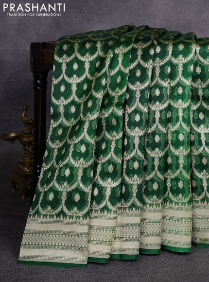Banarasi organza saree green with allover banarasi zari weaves and zari woven border