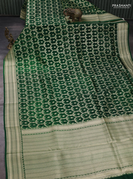 Banarasi organza saree green with allover banarasi zari weaves and zari woven border