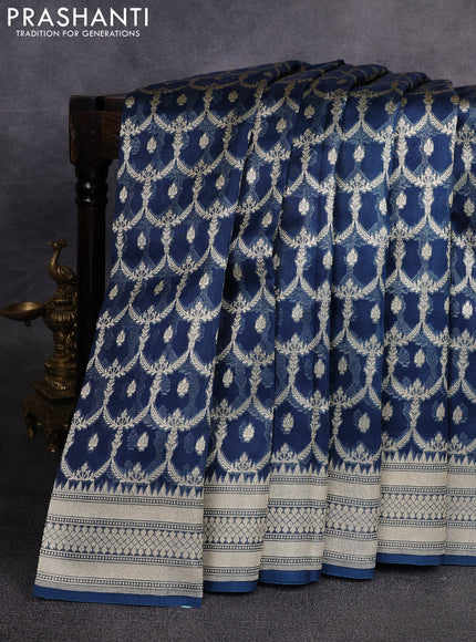 Banarasi organza saree peacock blue with allover banarasi zari weaves and zari woven border