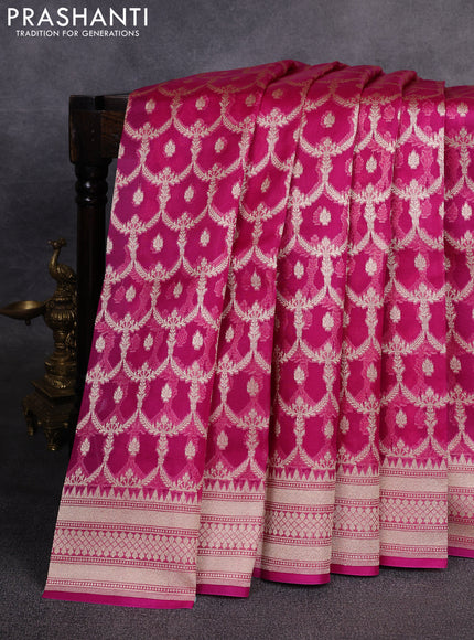 Banarasi organza saree pink with allover banarasi zari weaves and zari woven border
