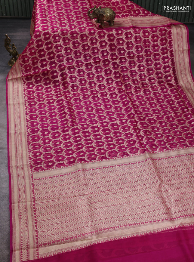 Banarasi organza saree pink with allover banarasi zari weaves and zari woven border