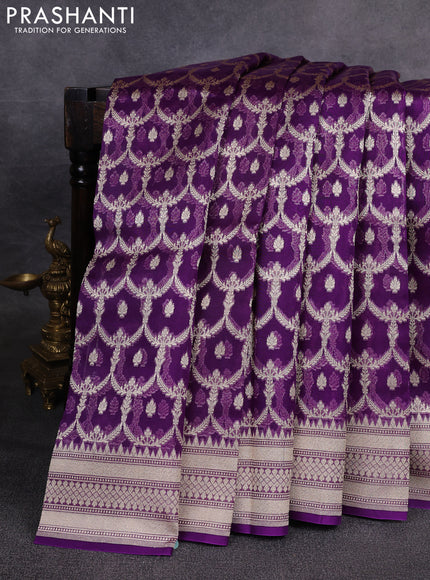 Banarasi organza saree violet with allover banarasi zari weaves and zari woven border