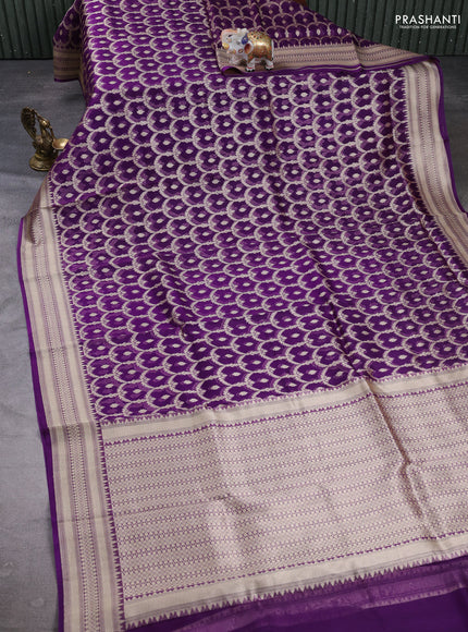 Banarasi organza saree violet with allover banarasi zari weaves and zari woven border