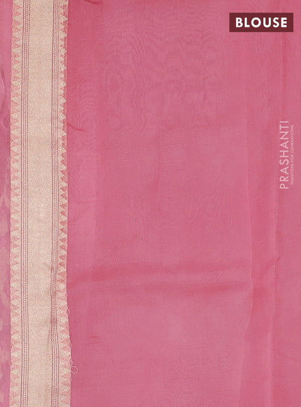 Banarasi organza saree peach pink with allover banarasi zari weaves and zari woven border