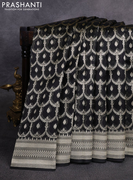 Banarasi organza saree black with allover banarasi zari weaves and zari woven border