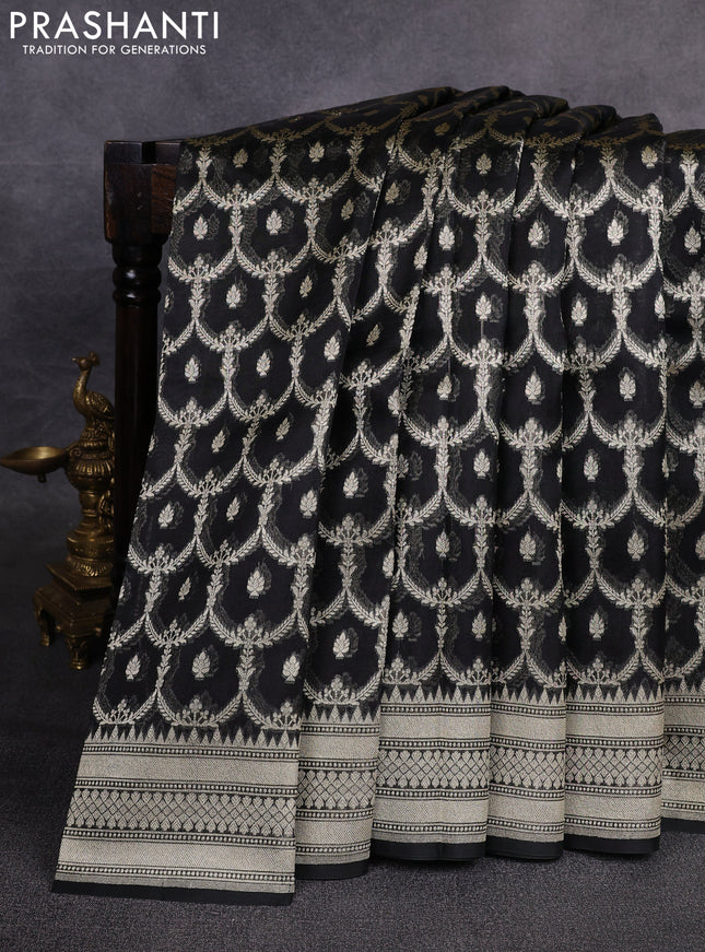 Banarasi organza saree black with allover banarasi zari weaves and zari woven border