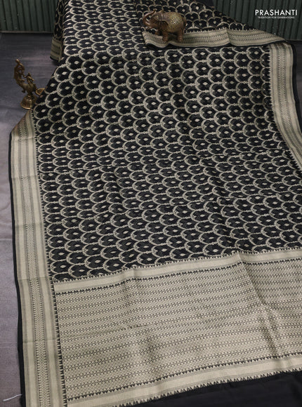Banarasi organza saree black with allover banarasi zari weaves and zari woven border
