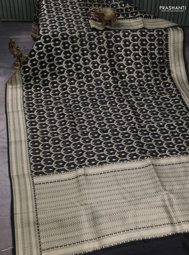 Banarasi organza saree black with allover banarasi zari weaves and zari woven border