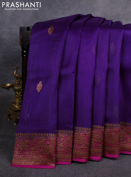 Banarasi organza saree violet and pink with woven buttas and banarasi style border