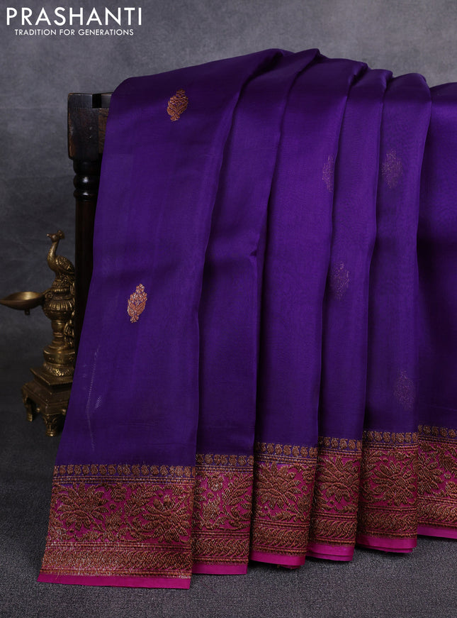 Banarasi organza saree violet and pink with woven buttas and banarasi style border