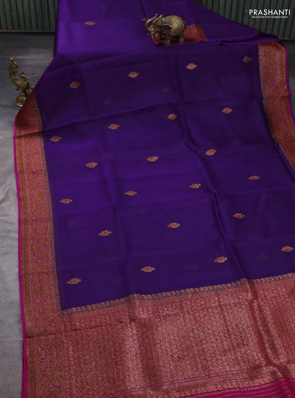 Banarasi organza saree violet and pink with woven buttas and banarasi style border