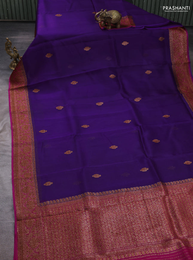 Banarasi organza saree violet and pink with woven buttas and banarasi style border